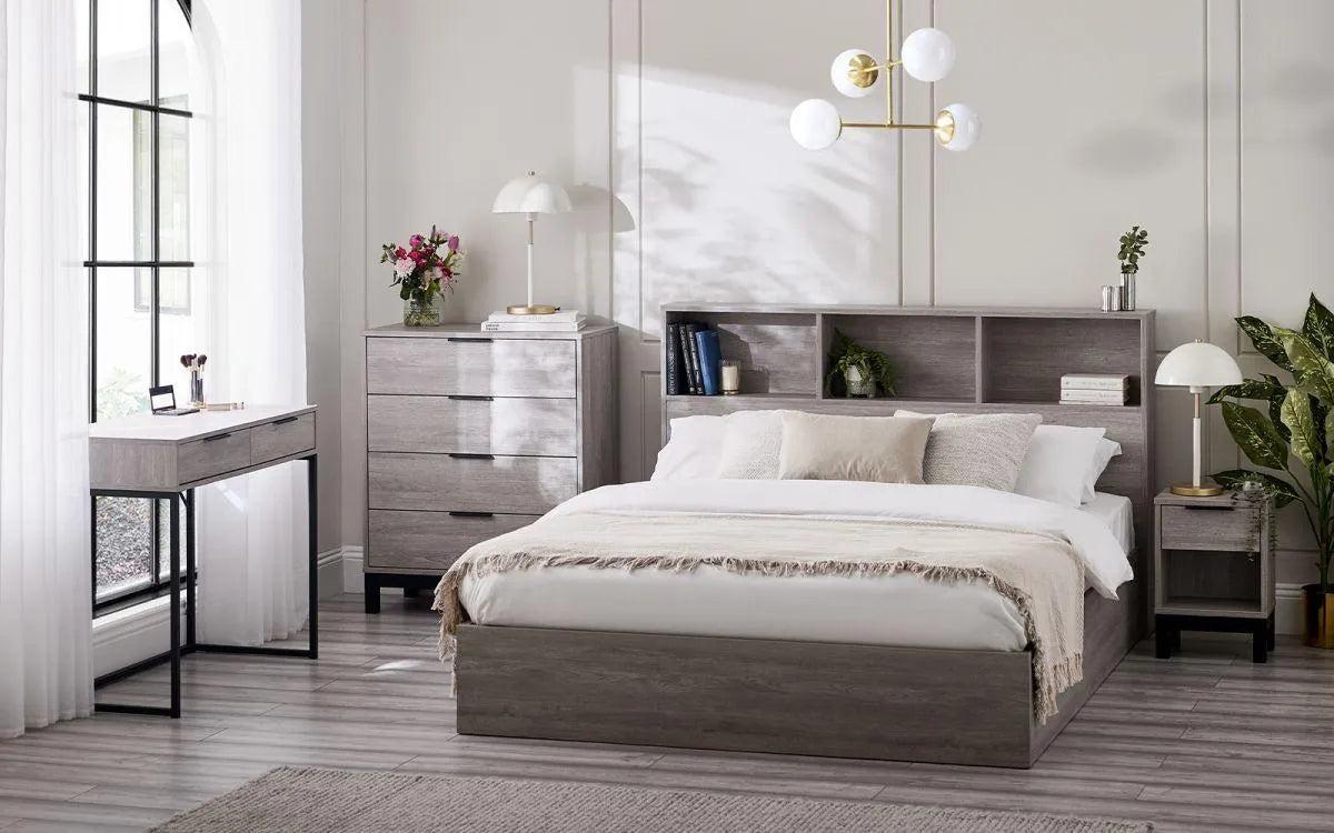 Bali Grey Oak Wooden Bookcase Ottoman Storage Bed